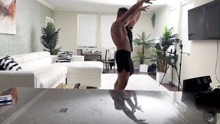 A beautiful blonde is being fucked by two guys at the same time
