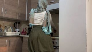 I came home completely finished when my stepmother with headscarf arrived