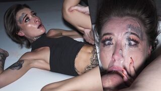 The girl almost choked when she was roughly throat fucked