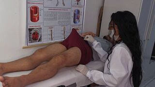 The patient has a hard time controlling his erection with the nurse
