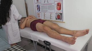 The patient has a hard time controlling his erection with the nurse