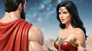 Superman and Wonder Woman fucked in a cartoon style