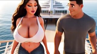 Plump woman has a sensual night on a luxury cruise under the moonlight