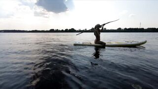 Naked Babe Rides Sup Board in Public Ocean