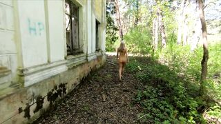 Blonde Babe Struts Naked Through Abandoned Building