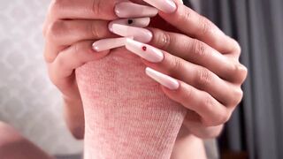Sucking dildo with a sock on, spit play and self foot worship